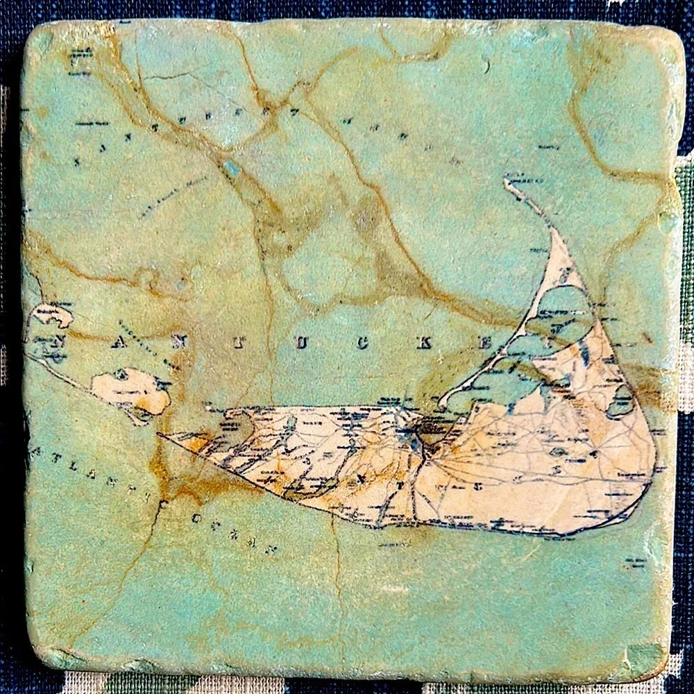 Vintage Nantucket Map Marble Coasters – Set of 6 | Aqua‎ Coastal Chic